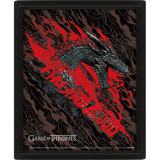 Game Of Thrones (Fire And Blood - Drogon) - 3D Lenticular Poster (Framed)