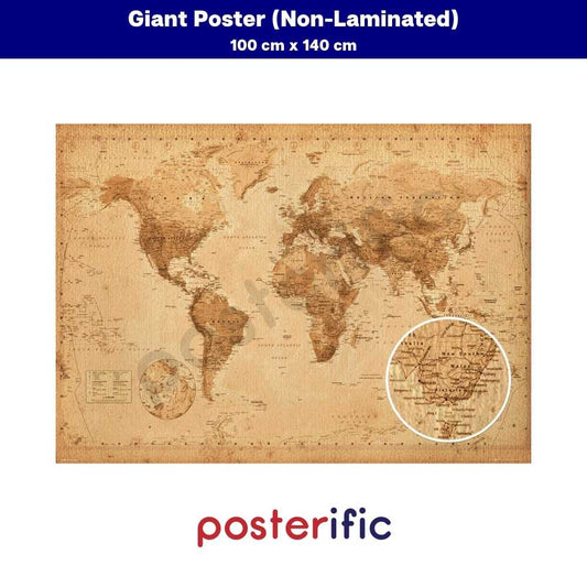 [READY STOCK] World Map Antique Style - Poster (100 cm x 140 cm)